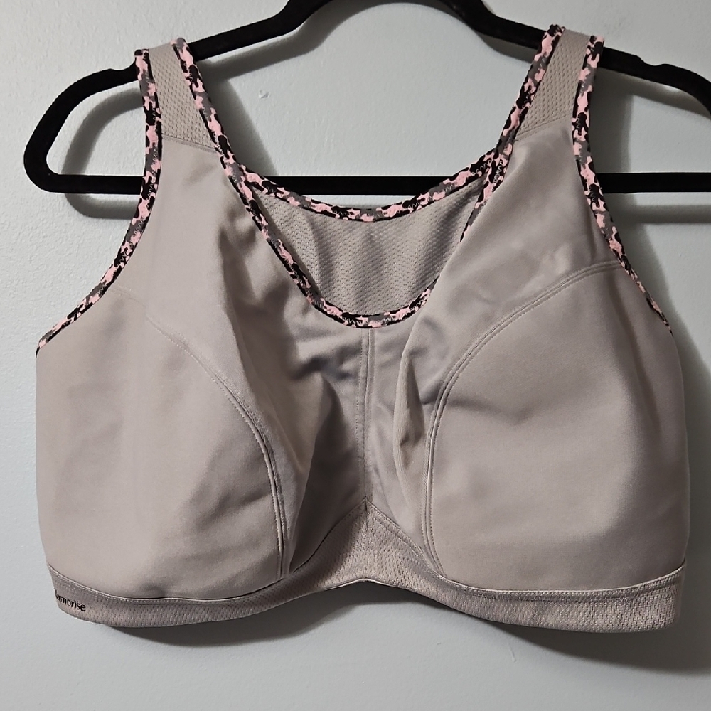 Glamorise Pink and Gray Support Sports Bra with Wide Straps Size 44G